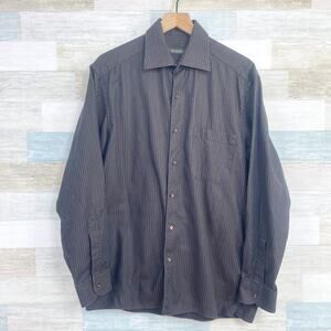 Ermenegildo Zegna Spread Collar Sport Shirt Brown Black Stripe Career Mens Large